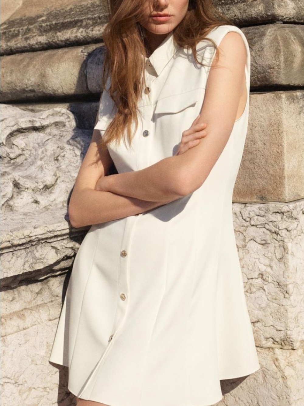 Zara Sleeveless Button-Front Mini Dress in Cream - Picture 2 of 5